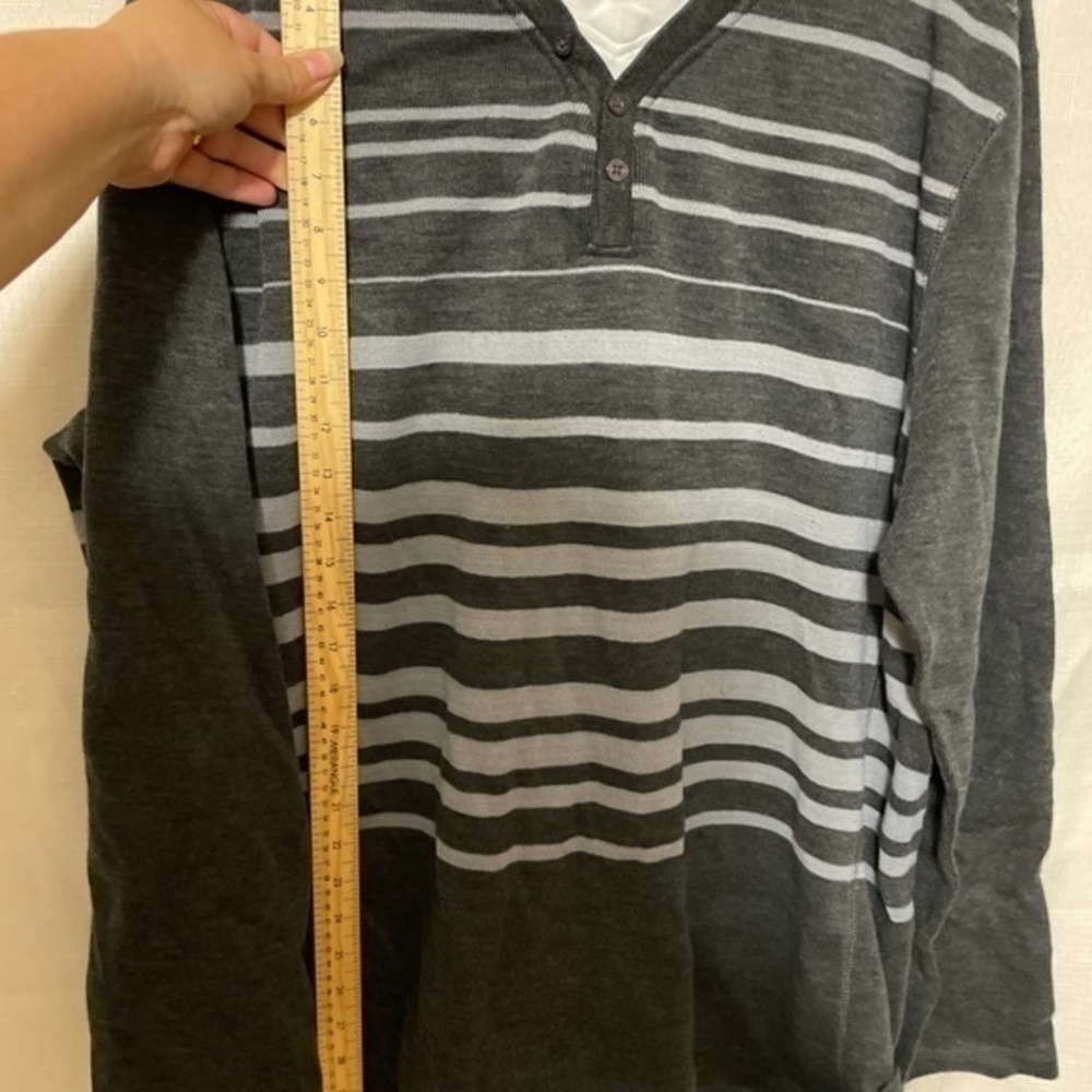 2/$40. Denver Hayes Mens Long Sleeve Henley Shirt Grey Striped Size XXL - Picture 7 of 10